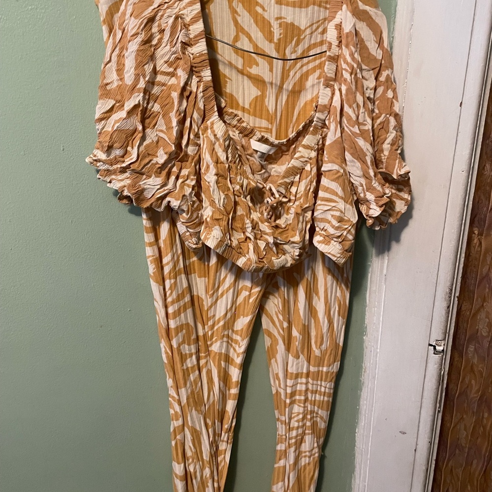 H&M Zebra Print Jumpsuit in Tan and White